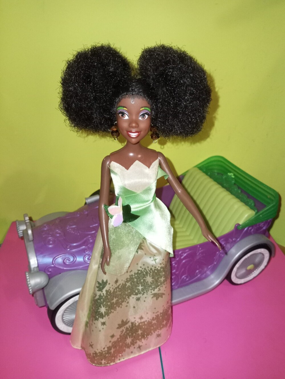 Custom Disney Tiana Doll With Afro Puff & Princess Car